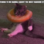 Are you the cat or the person rambling? | BRO LISTENING TO ME RAMBLE ABOUT THE MOST RANDOM STUFF LIKE: | image tagged in cat in an orange,me and bro,memes,relatable memes,relatable,goku | made w/ Imgflip meme maker