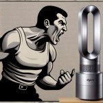 A dude pointing and screaming at a Dyson Air Purifier