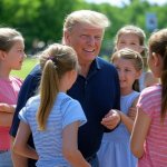 Donald Trump surrounded by little girls