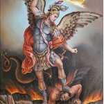 Archangel Michael attacking evil satan devil