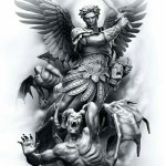 Archangel Michael attacking evil satan devil