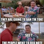 Red Note | THEY ARE GOING TO BAN TIK TOK! ? SEE; THE PEOPLE WENT TO RED NOTE | image tagged in see nobody cares,social media,tik tok,red note,government corruption | made w/ Imgflip meme maker