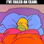 Homer Napping | HOW I SLEEP KNOWING I'VE FAILED AN EXAM: | image tagged in homer napping,memes,school memes | made w/ Imgflip meme maker