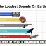 The Loudest Sounds on Earth | ME WHEN I'M TRYING TO DO SOMETHING QUIETLY | image tagged in the loudest sounds on earth,memes | made w/ Imgflip meme maker