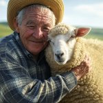 Toby Tedious old man hugging sheep