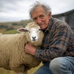 Toby Tedious old man hugging sheep