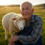 Toby Tedious old man hugging sheep