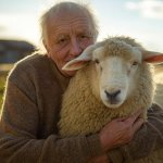 Toby Tedious old man hugging sheep