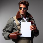 top gun actor holding an plain white paper size A4