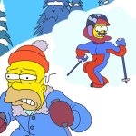 Homer Simpson skiing, disgusted at Meds butt