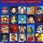 top 20 favorite male characters | image tagged in top 20 favorite male characters,videogames,movies,anime,cartoons,mario | made w/ Imgflip meme maker