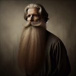 old man standing with very long blonde bright beard