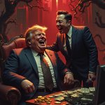 Trump Musk laugh America suckers money greed billionaire con man