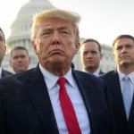Donald Trump oaf surrounded by idiots