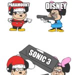 what a struggle | DISNEY; PARAMOUNT; SONIC 3 | image tagged in mokey mouse,paramount,walt disney,sonic the hedgehog,sonic 3,mufasa | made w/ Imgflip meme maker