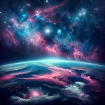 space, filled with stars and pink clouds at the bottom meme