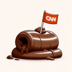 dog turd with a flag in it, that has the text 'CNN'