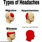 Barely possible | Trying to open a bag of chips quietly | image tagged in types of headaches meme | made w/ Imgflip meme maker