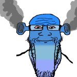 Blue soyjak with steaming ears