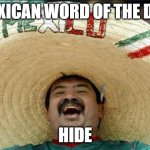 Mexican word of the day | MEXICAN WORD OF THE DAY:; HIDE | image tagged in funny,funny memes,politics,political meme | made w/ Imgflip meme maker