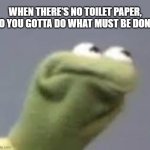 *rubbing intensifies* | WHEN THERE'S NO TOILET PAPER, SO YOU GOTTA DO WHAT MUST BE DONE: | image tagged in kermit scrunch,oh no,toilet paper,hands,kill me,kamehameha | made w/ Imgflip meme maker