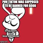 it came back lol | POV TIKTOK WAS SUPPOSED TO BE BANNED FOR GOOD; TikTok coming back after a few hours; some people when tiktok was banned | image tagged in gifs,memes,funny,tiktok,banned,tiktok ban | made w/ Imgflip video-to-gif maker