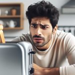 Guy doesn't know how to use a toaster