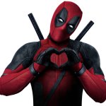 Deadpool making a heart out of his hands