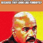 I can't answer that | DO YOU LIKE FEMBOYS BECAUSE THEY LOOK LIKE GIRLS, OR GIRLS BECAUSE THEY LOOK LIKE FEMBOYS? | image tagged in steve harvey shocked | made w/ Imgflip meme maker