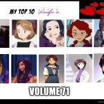 top 10 waifus volume 71 | VOLUME 71 | image tagged in top 10 waifus,anime,jujutsu kaisen,neon genesis evangelion,mothers,anime meme | made w/ Imgflip meme maker