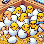 Yellow chicks with white shells