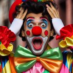 clown with his hands on his head in disbelief