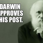 Darwin approves this post | DARWIN APPROVES THIS POST. | image tagged in charles darwin thinking,darwin,idiots,natural selection | made w/ Imgflip meme maker