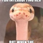 Snek stare | MOM SCOLDS YOU FOR INTERRUPTING HER; BUT WHEN SHE INTERRUPTS YOU | image tagged in snek stare,seriously,talking,snek,mom,relatable | made w/ Imgflip meme maker