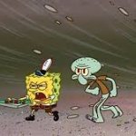 Spongebob and Squidward Walking Through the WInd