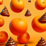 floating oranges and poop on an orange background