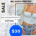 Women's Floral Square-Neck Bell Sleeve Crop Top