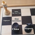 Deepseek VS USA | USA; Hiding chips from China; Huge investments; OpenAI; Deepseek; China | image tagged in check mate | made w/ Imgflip meme maker