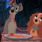 what if these two characters reenacted the spaghetti scene meme