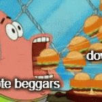 0(O)0 | my downvotes; upvote beggars | image tagged in gifs,spongebob,patrick,burger,upvote beggars,ice cream | made w/ Imgflip video-to-gif maker