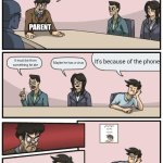 Very true | Why does my kid's stomach hurt? PARENT; It's because of the phone; It must be from something he ate; Maybe he has a virus | image tagged in boardroom meeting unexpected ending,relatable | made w/ Imgflip meme maker