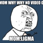 WHY!!!!!!!! | WHY MOM WHY WHY NO VIDEO GAMES; MOM:LIGMA | image tagged in ligma stigma | made w/ Imgflip meme maker