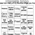 cinnabox’s interests bingo meme