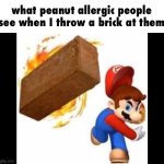 brick | what peanut allergic people see when I throw a brick at them | image tagged in mario throws a brick,peanut allergy | made w/ Imgflip meme maker