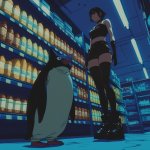 Anime Girl Standing Over Penguin