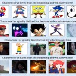 characters over time | image tagged in characters over time,anime,videogames,movies,cartoons,evolution | made w/ Imgflip meme maker