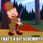 Screwy | THAT'S A BIT SCREWRY? | image tagged in elmer fudd | made w/ Imgflip meme maker