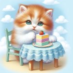 Cute kitten eating cake