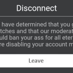 Disconnected | Disconnect; We have determined that you get no bitches and that our moderations should ban your ass for all eternity and were disabling your account makings | image tagged in roblox error code with leave button | made w/ Imgflip meme maker