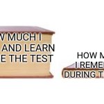 Big book small book | HOW MUCH I STUDY AND LEARN BEFORE THE TEST; HOW MUCH I REMEMBER DURING THE TEST | image tagged in big book small book | made w/ Imgflip meme maker